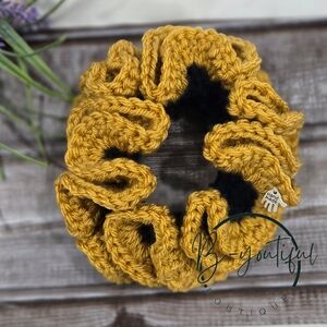 Handmade Mustard Crochet Hair Scrunchie Casual Hair Accessories